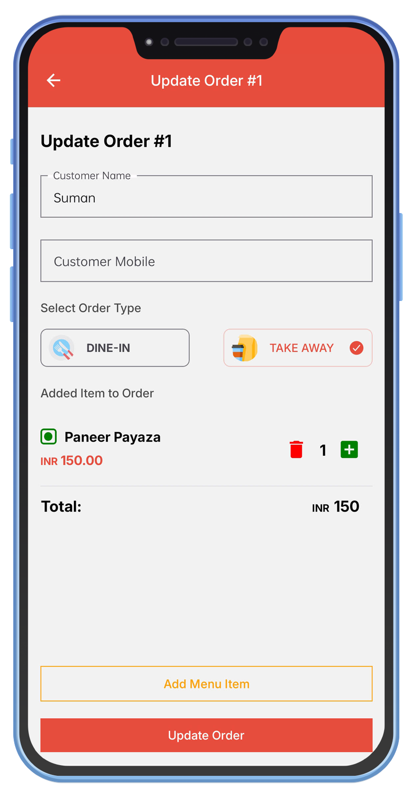 Mobile Edit Orders Page