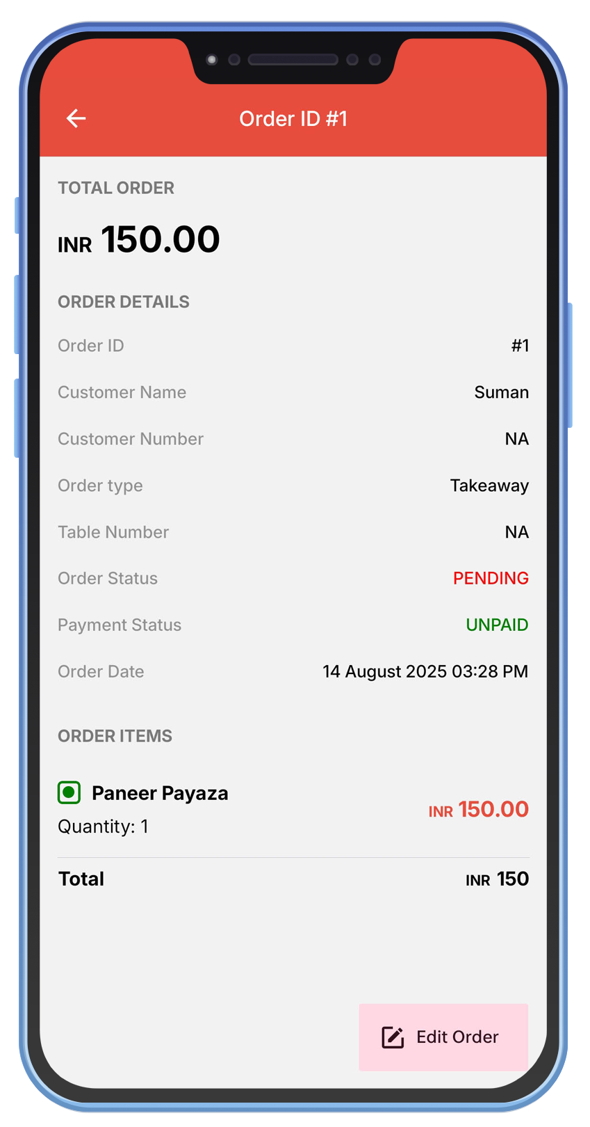 Mobile View Orders Page