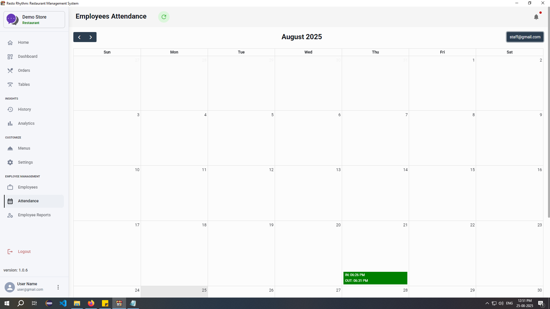 Employee attendance Page